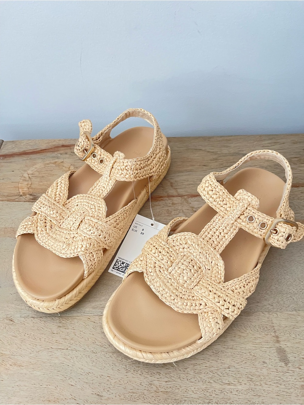 H&M Raffia T-Strap Sandals